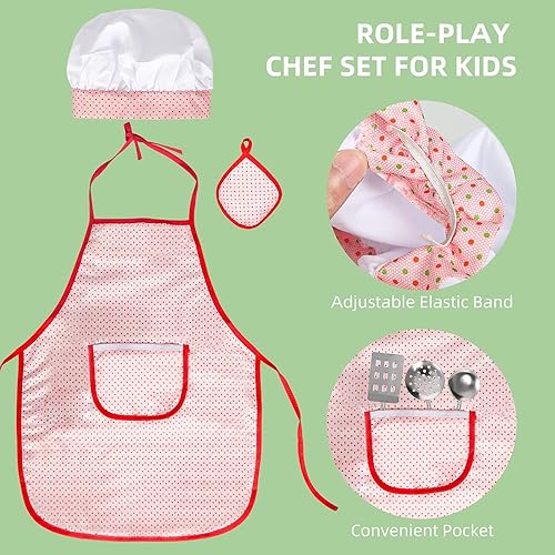Miniatura 6 de Juego de 37 piezas de accesorios de cocina para niños, juego de cocina de acero inoxidable, juego de ollas y sartenes para niños, delantal y
