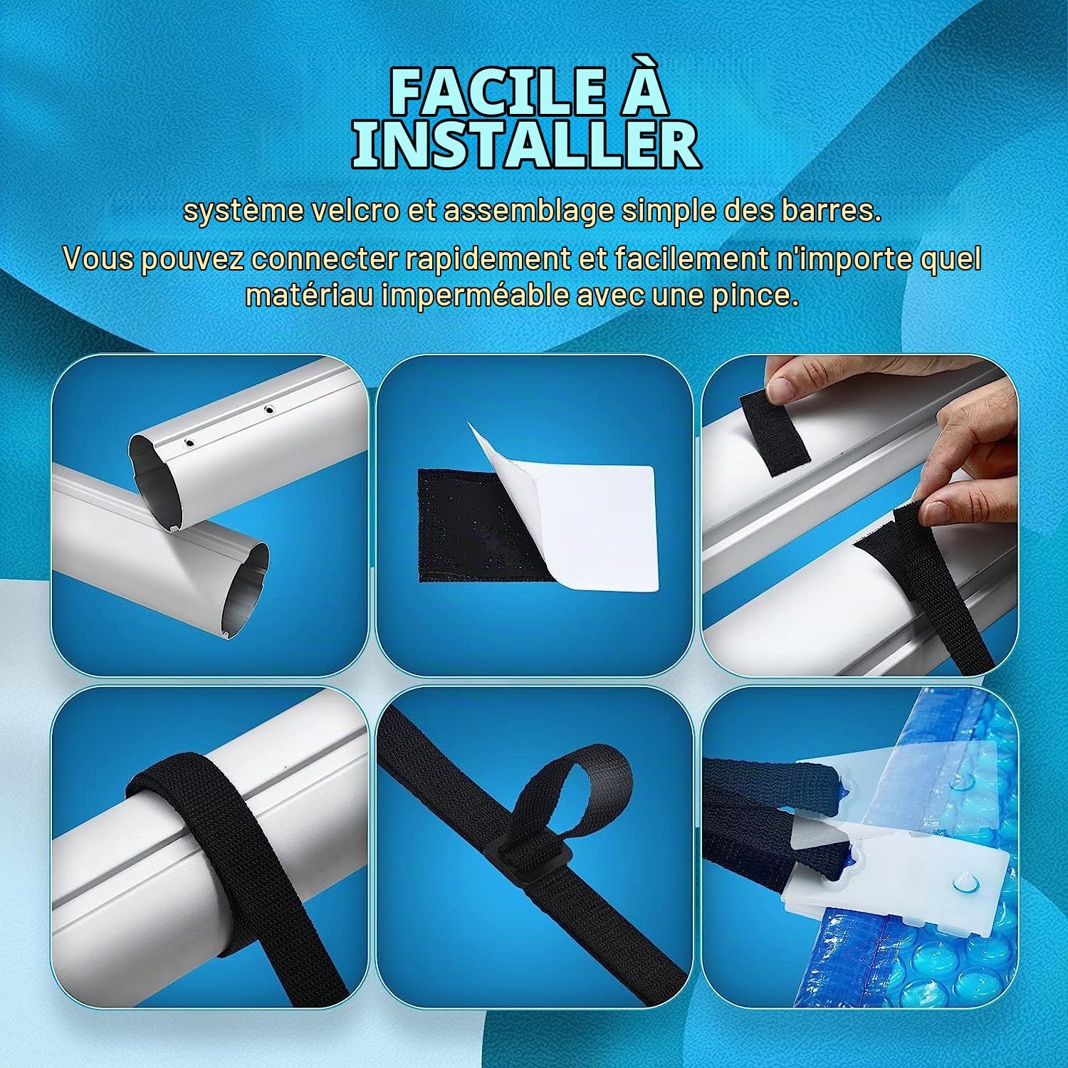 Aufun Enrouleur de piscine de qualité supérieure - Système d'enroulement en aluminium - 3 m - 5,70 m - Avec fixation et rouleaux - Pour bâches solaires et couvertures de piscine - Enrouleur de piscine