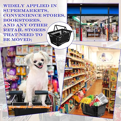 Miniatura 2 de 12 cestas de compras de plástico de 20 L con asas de 16.9 x 11.8 x 9.1 pulgadas, cestas de tienda al por menor con asas para el mercado, suministros