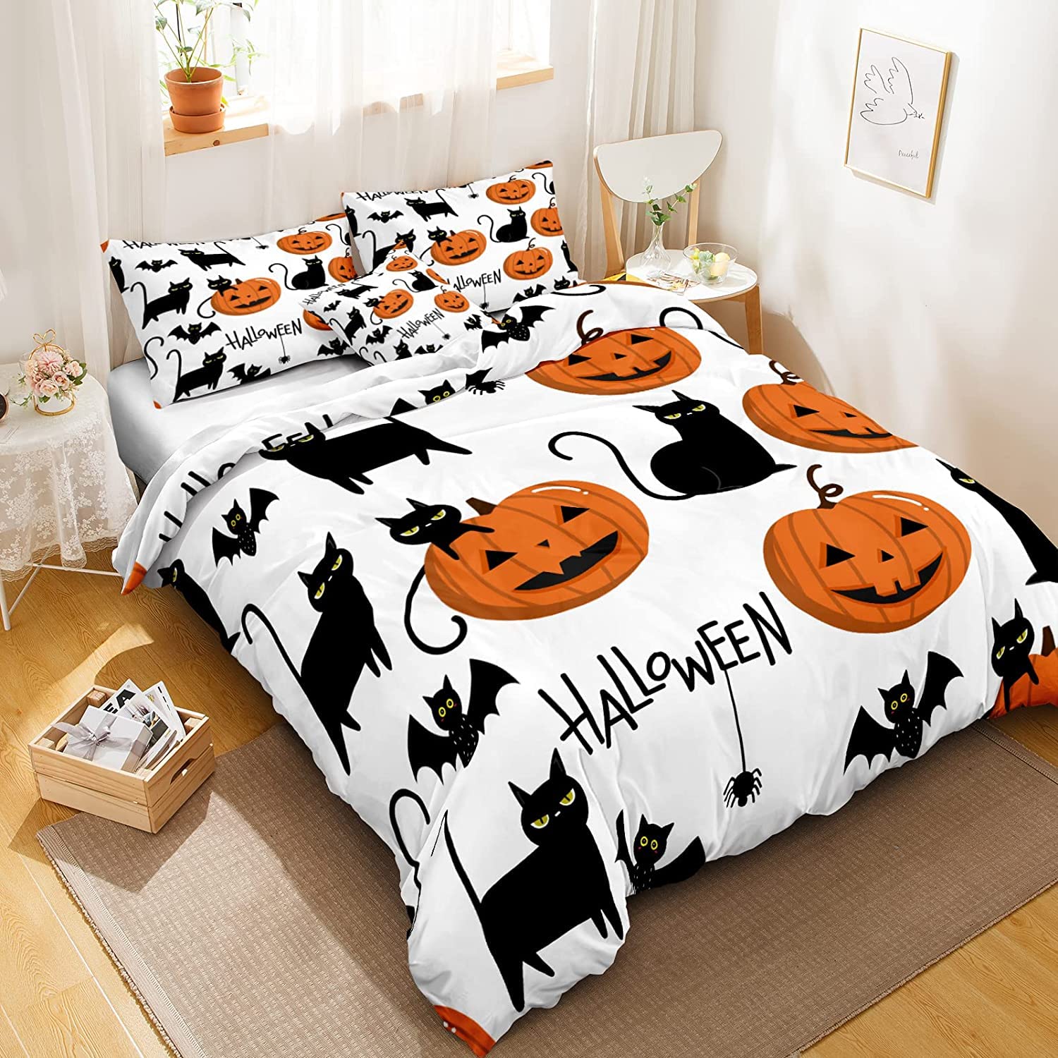 Halloween Bettwäsche 135x200 - Kürbis Muster Mikrofaser