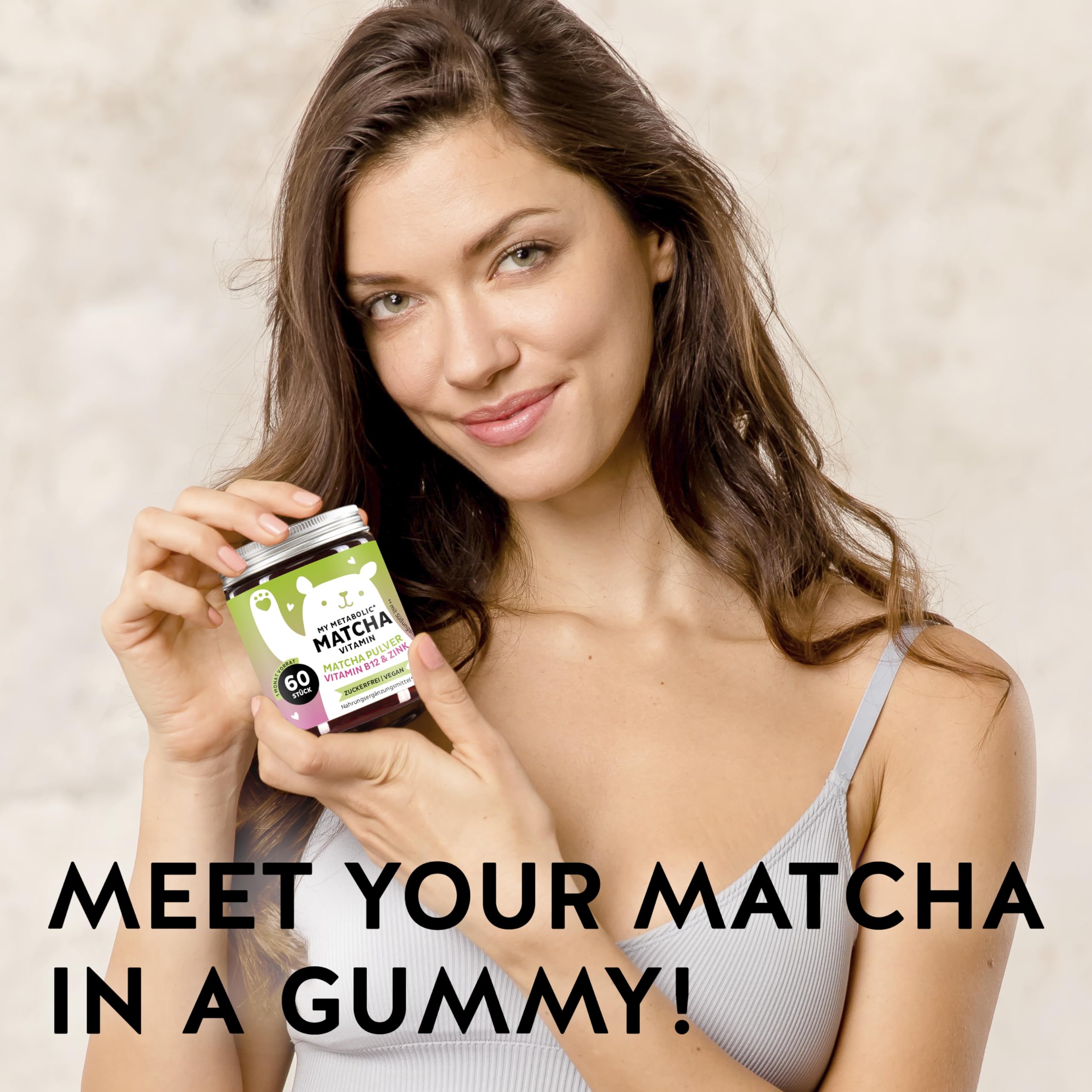 My Metabolic Matcha Vitamin Gummibärchen - Natürliches Energie-Supplement – Antioxidativ – Mit Matcha, CoQ10, Zink, Vitamin B12-60 Stück (1 Monat Vorrat) - Zuckerfrei, Vegan - Bears with Benefits