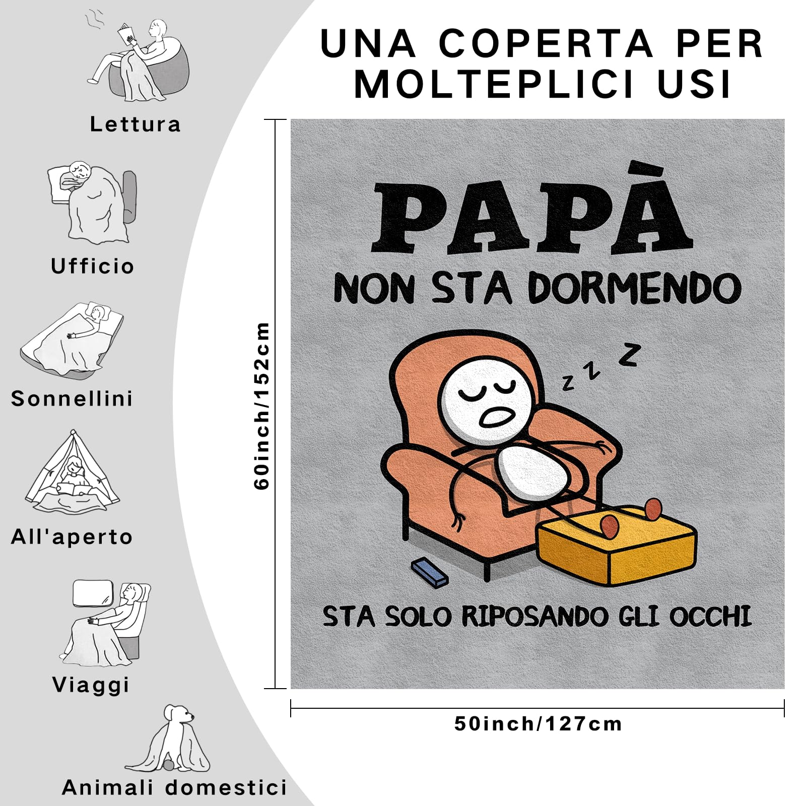 Regalo Papà, Regalo Festa del Papà, Regali Papa Compleanno Coperta, Regali per Papa da Figlia e Figlio 130 x 150 cm