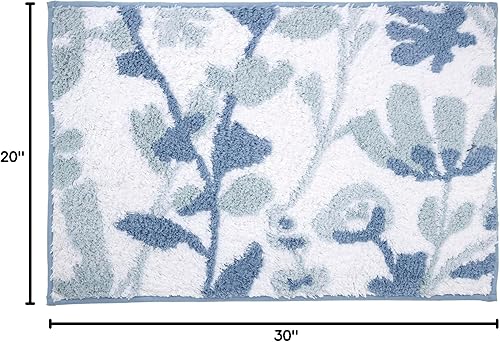 Miniatura 6 de IZOD - Alfombra de baño, alfombra de baño de algodón, decoración floral de baño, artículos esenciales para dormitorio (azul místico, 20 x 30