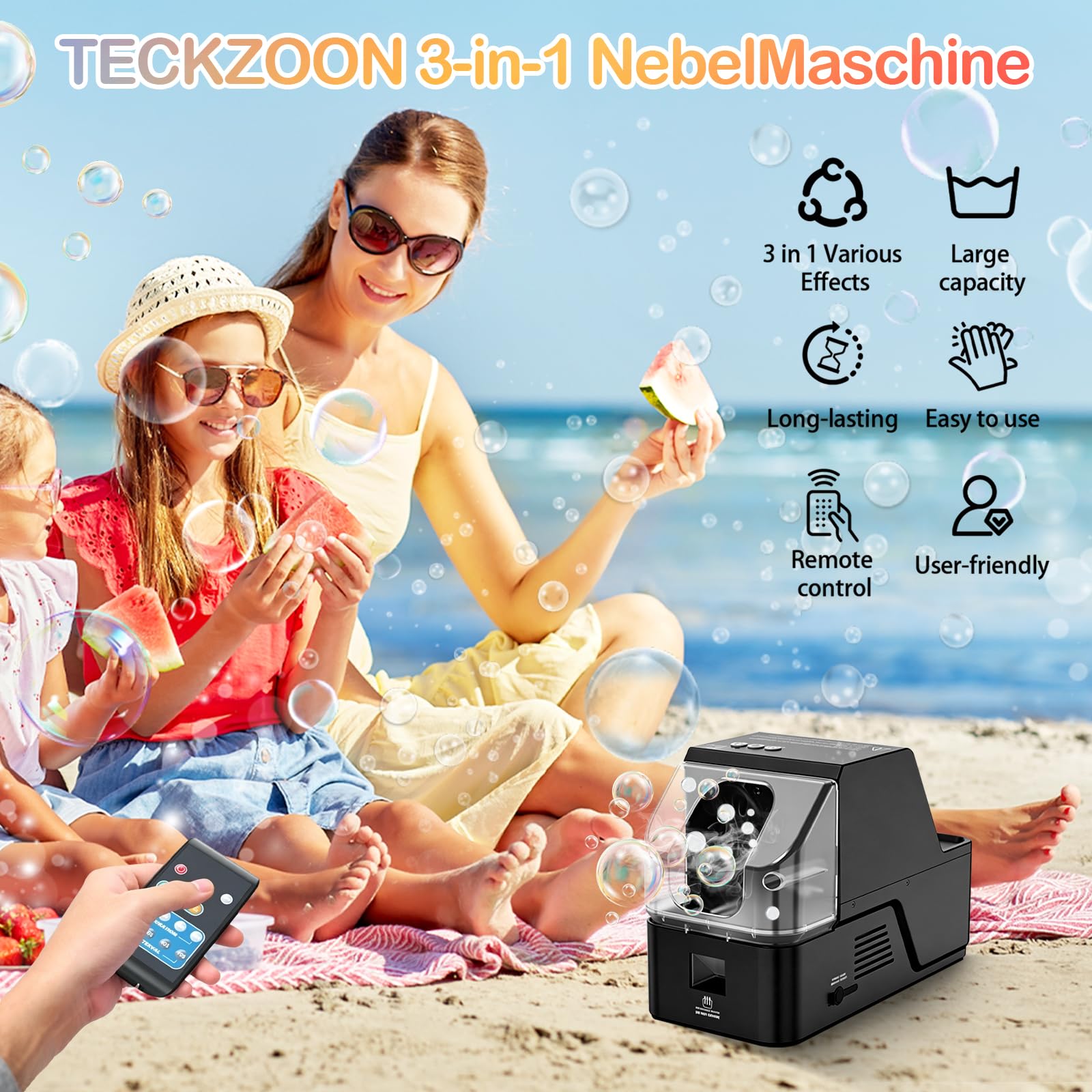 Nebelmaschine Seifenblasenmaschine 3-in-1 mit Fernbedienung, Fog Bubble Machine für Rauch, Seifenblasen & Rauchblasen, Spezialeffekt Nebelgerät für Halloween, Hochzeit, Party & Events