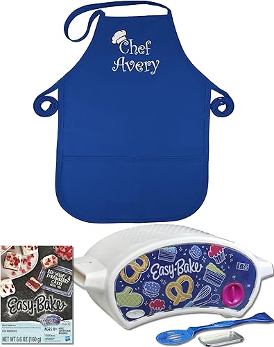 Easy Bake Oven Bundle - Horno fácil de hornear - Delantal personalizado para niños - 1 mezcla fácil de hornear (mezcla incluida puede variar)