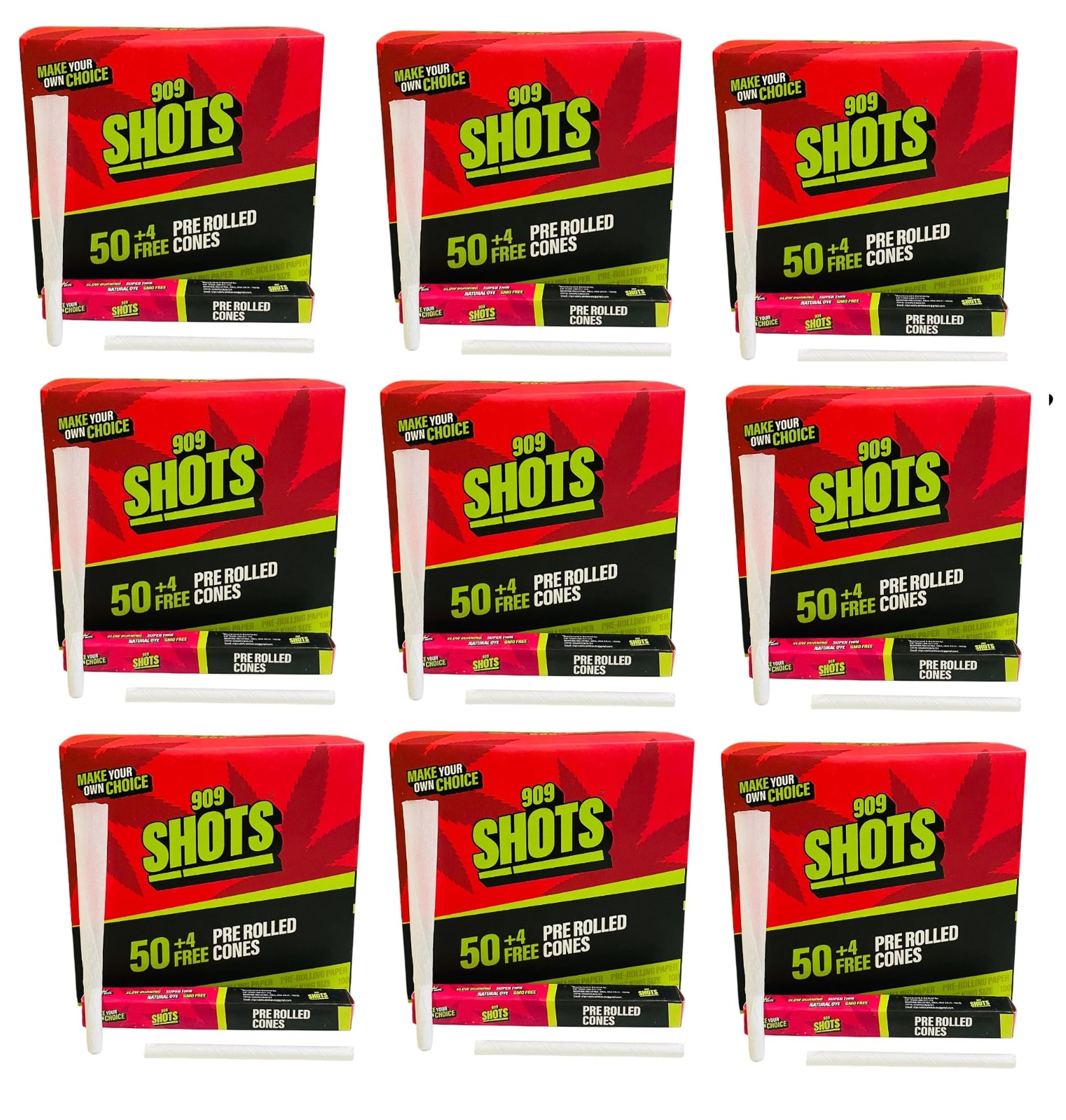 Buzzed 909 Shots Pre-rolled Cone Box, Double Shots Pre rolled cones Natural King Size 13 gsm Paper Roll (Set of 54pcs) Pack of 9 Box-image-36