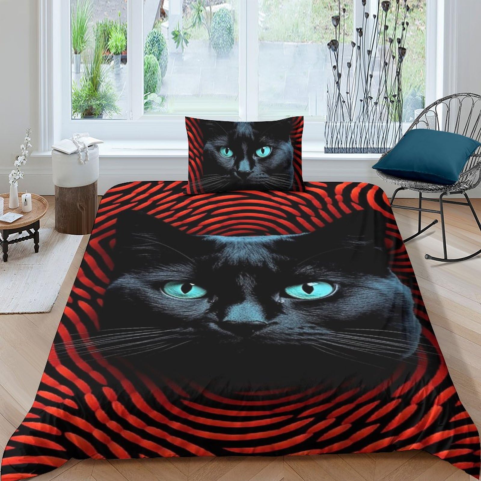 Housse de couette chat noir en microfibre douce avec fermeture