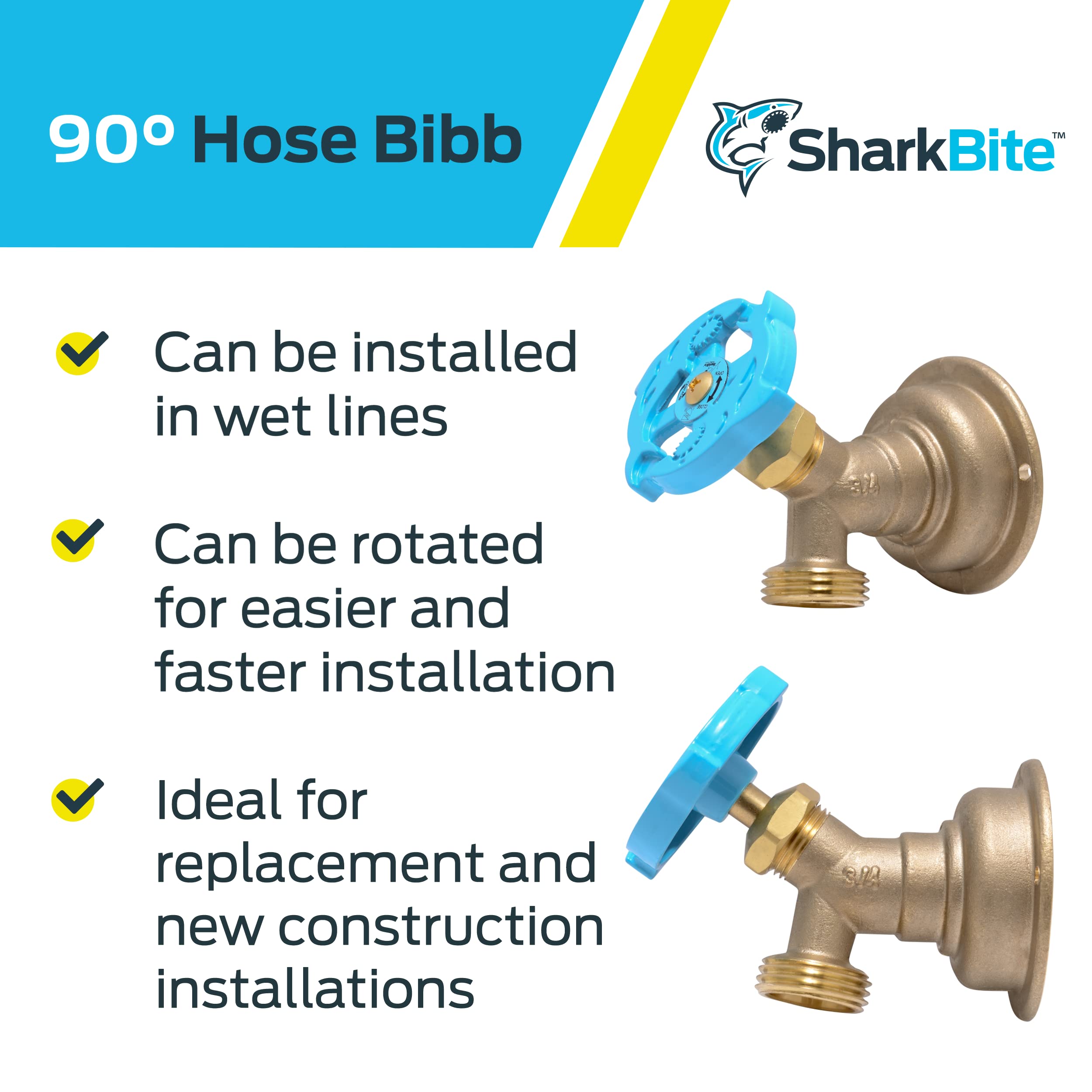 SharkBite 24627LF 90° Manguera Bibb, Multi Turn, x 3/4"