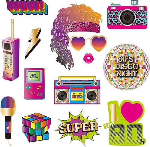 Miniatura 3 de BRT Bearingshui Accesorios para cabina de fotos de los años 80, juego de accesorios de fotos retro de los 80, juego de accesorios para cabina de