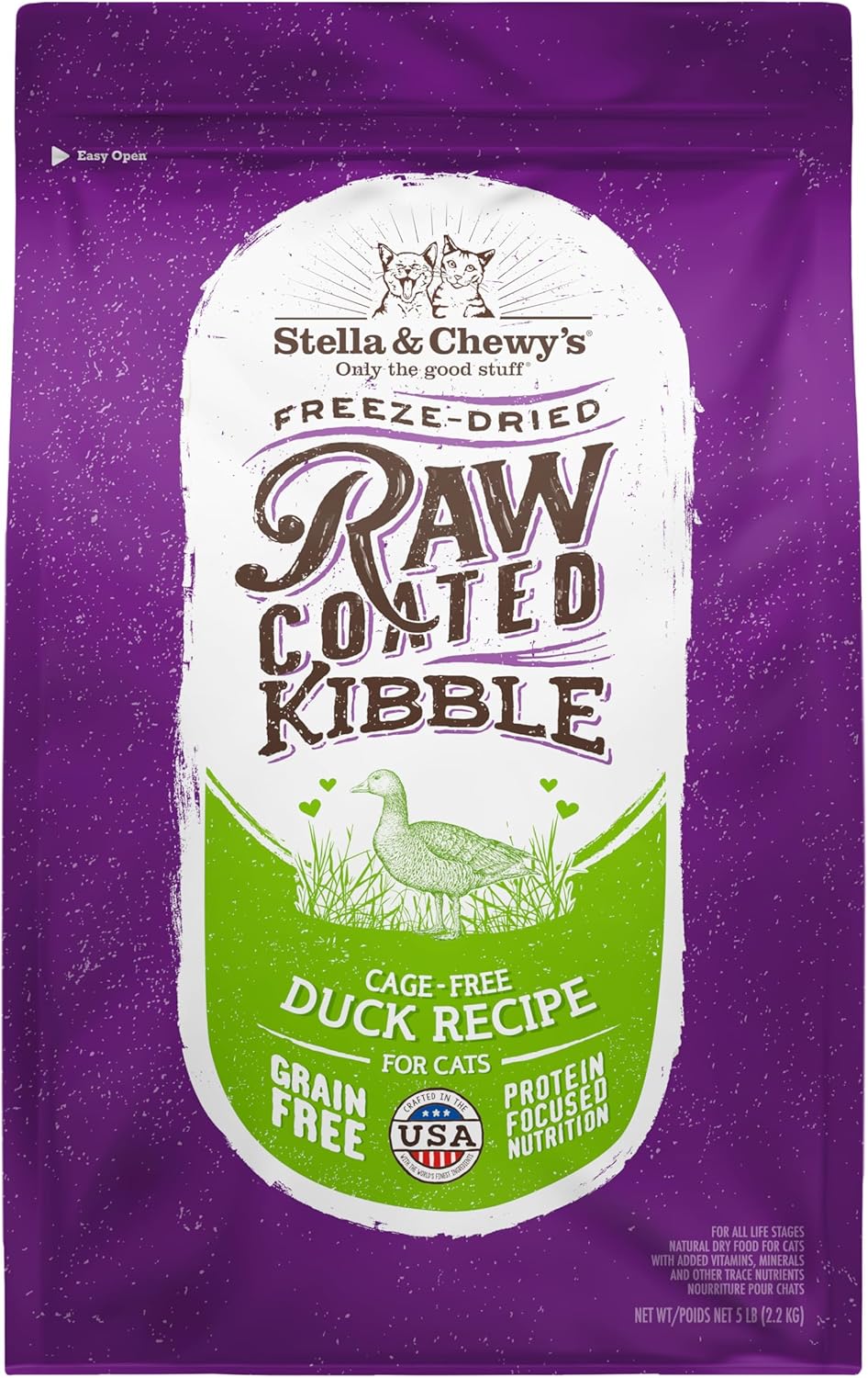 ( Best By May/14/2026)Stella & Chewy's Raw Coated Premium Kibble Cat Food – Grain Free, Protein Rich Meals – Cage-Free Duck Recipe – 5 lb. Bag Cage-Free Duck Recipe 5 Pound (Pack of 1)