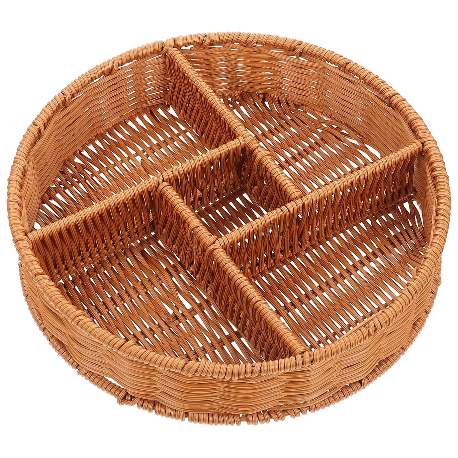 Woven Storage Box Portable Food Serving Tray Multi-functional Storage Basket Household Fruit Container Multi-grid Dry Fruit Tray Imitation Rattan Snack Holder Snacks Display Basket