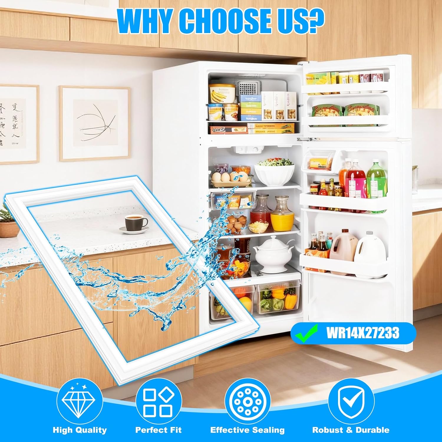 Upgraded WR14X27233 Refrigerator Door Gasket Compatible with GE Refrigerator Door Seal Replacement WR14X21148 4545801 AP6048405 Fresh Food Door Gasket For Hotpoint Fridge Door Gasket Seal Replacement