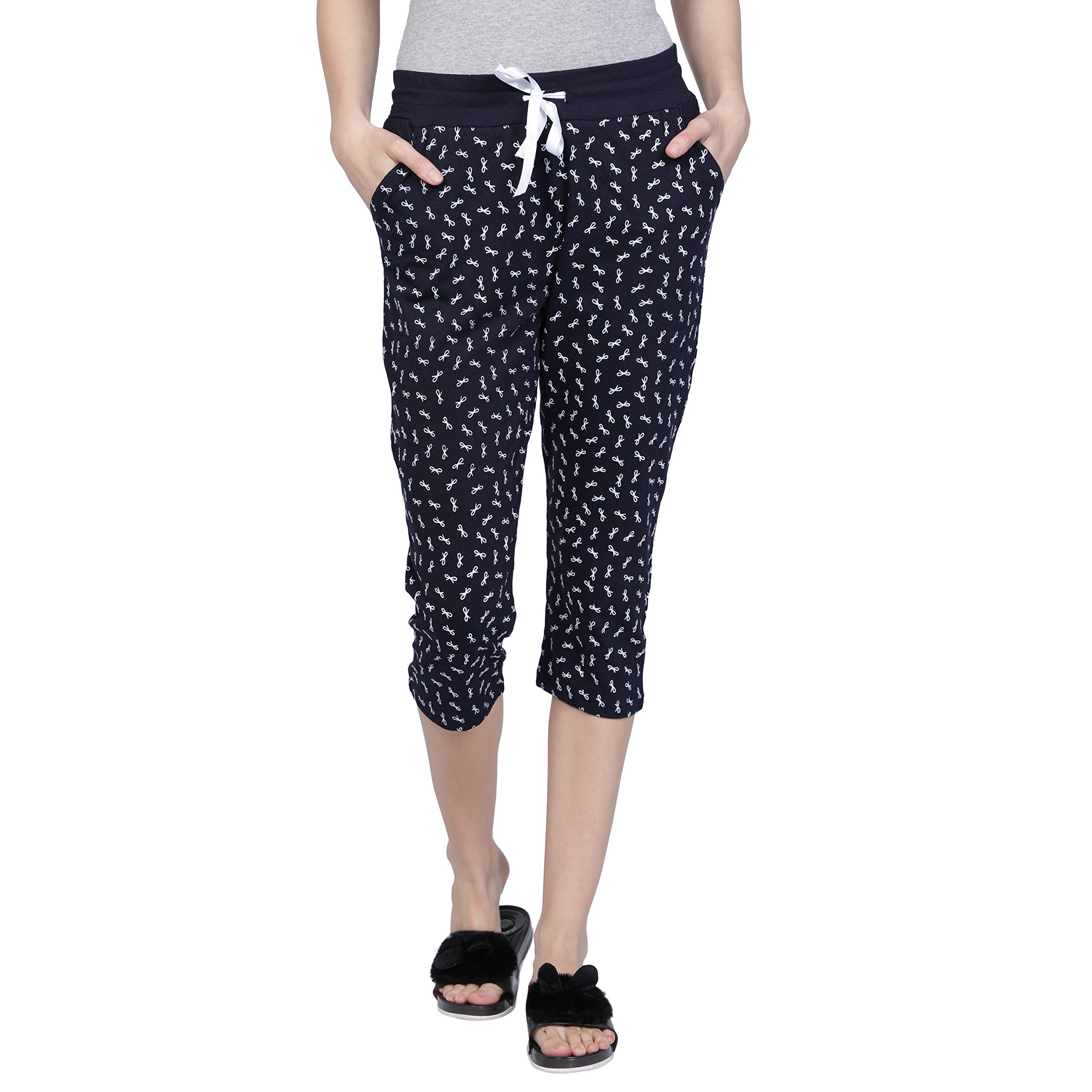 club a9 Navy Cotton Printed Lounge Capris for Women-picture-35