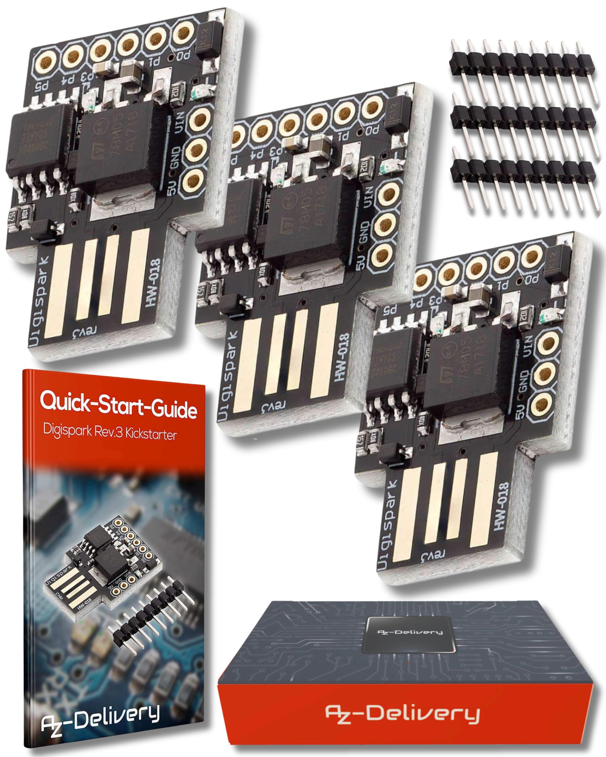 AZDelivery 3 x Digispark Rev.3 Kickstarter z ATTiny85 i USB kompatybilny z Arduino wraz z e-Book!