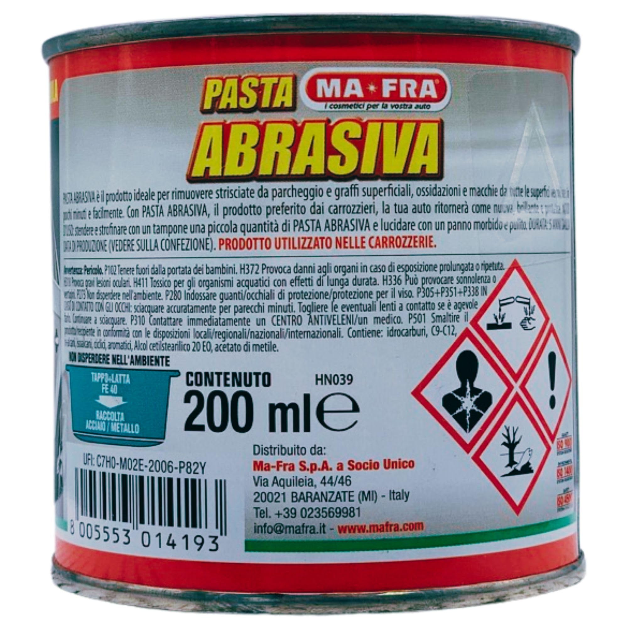 Lata de pasta abrasiva, tratamiento ideal contra arañazos, rasguños y manchas. Apto para parachoques pintados, 200 ml (6 unidades)