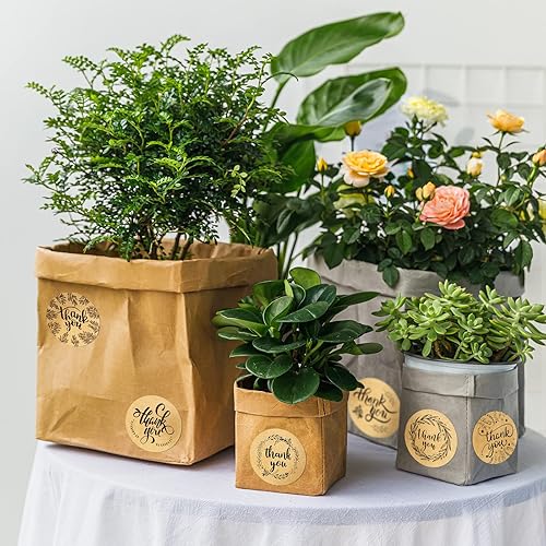 Miniatura 5 de Whaline 1000 calcomanías de agradecimiento redondas de papel kraft, 6 diseños negros, etiquetas adhesivas de sellado en rollo para sobres de boda,