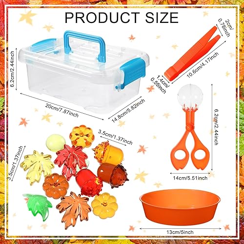 Miniatura 2 de 147 piezas de juguetes de motricidad fina, decoración de otoño, relleno sensorial, 135 hojas acrílicas de otoño, calabaza, 4 pinzas, 2 clips de