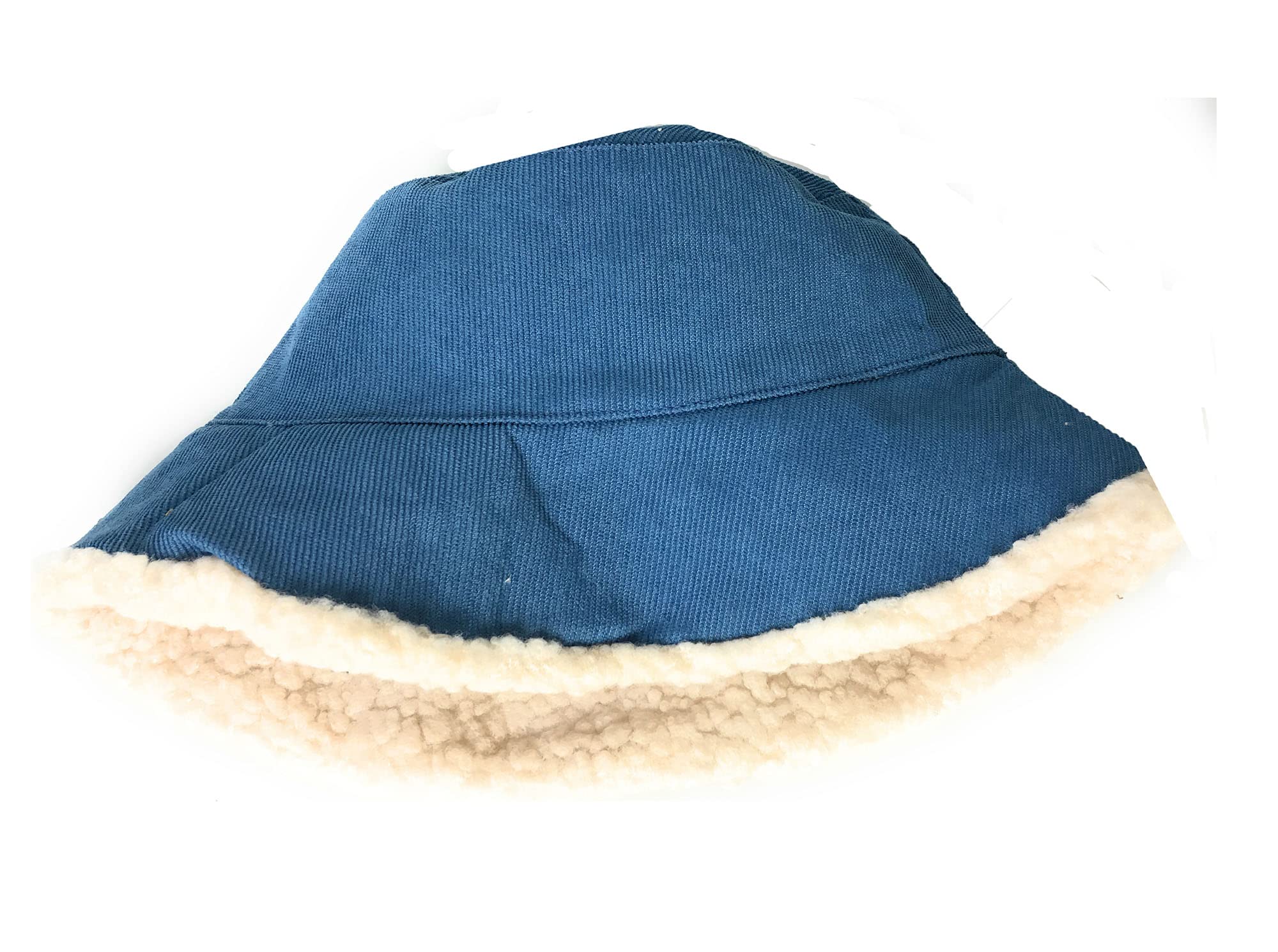 Kgm Unisex Blue Cool New Cord Bucket Hat With Borg Teddy Bear Fleece Lining Men's Women's Hats (Blue)