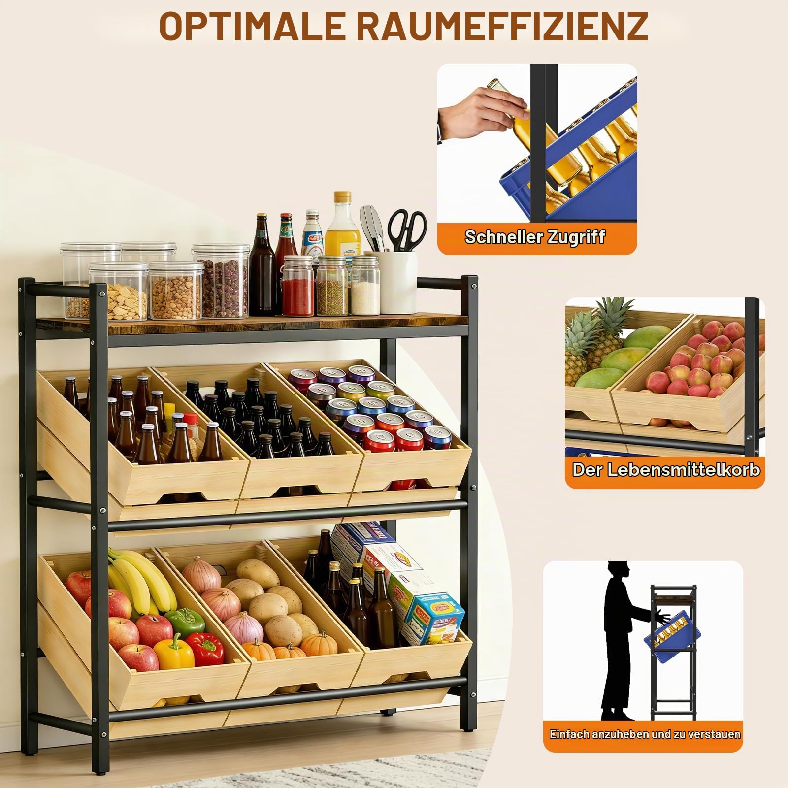 Getränkekistenregal 6 Kisten mit Ablage, Metall Getränkeregal | Getränkeregal Wasserkistenregal Bierkistenregal für Keller Garage, Bier, Wasser, Kistenregal 340kg, Freistehend Kistenständer