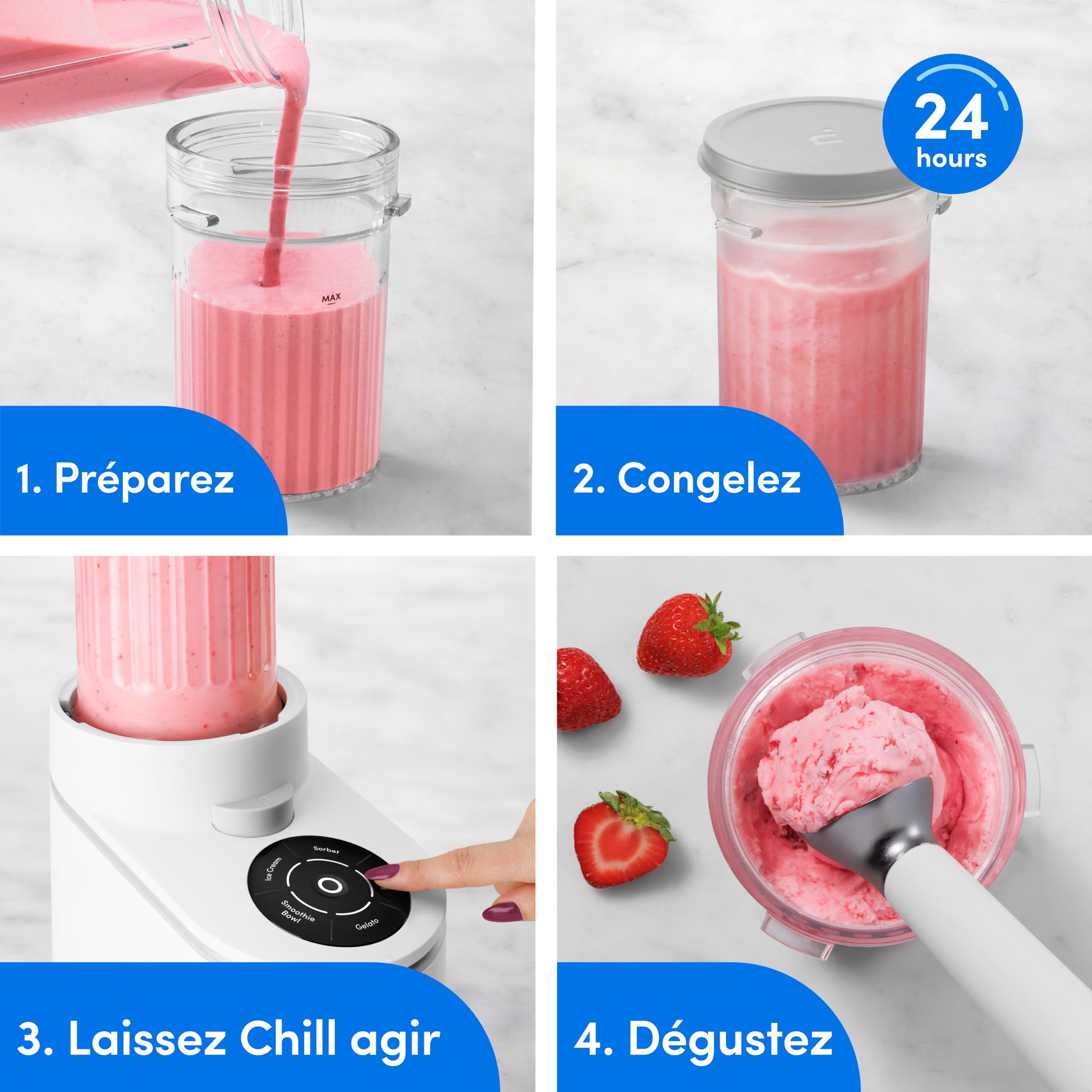 nutribullet Chill – Machine à desserts glacés, gelato, sorbet, smoothie, yaourt glacé, crème glacée, 5 programmes automatiques, 3 récipients, couvercles, idéale pour les familles, blanche (NBD0503W)
