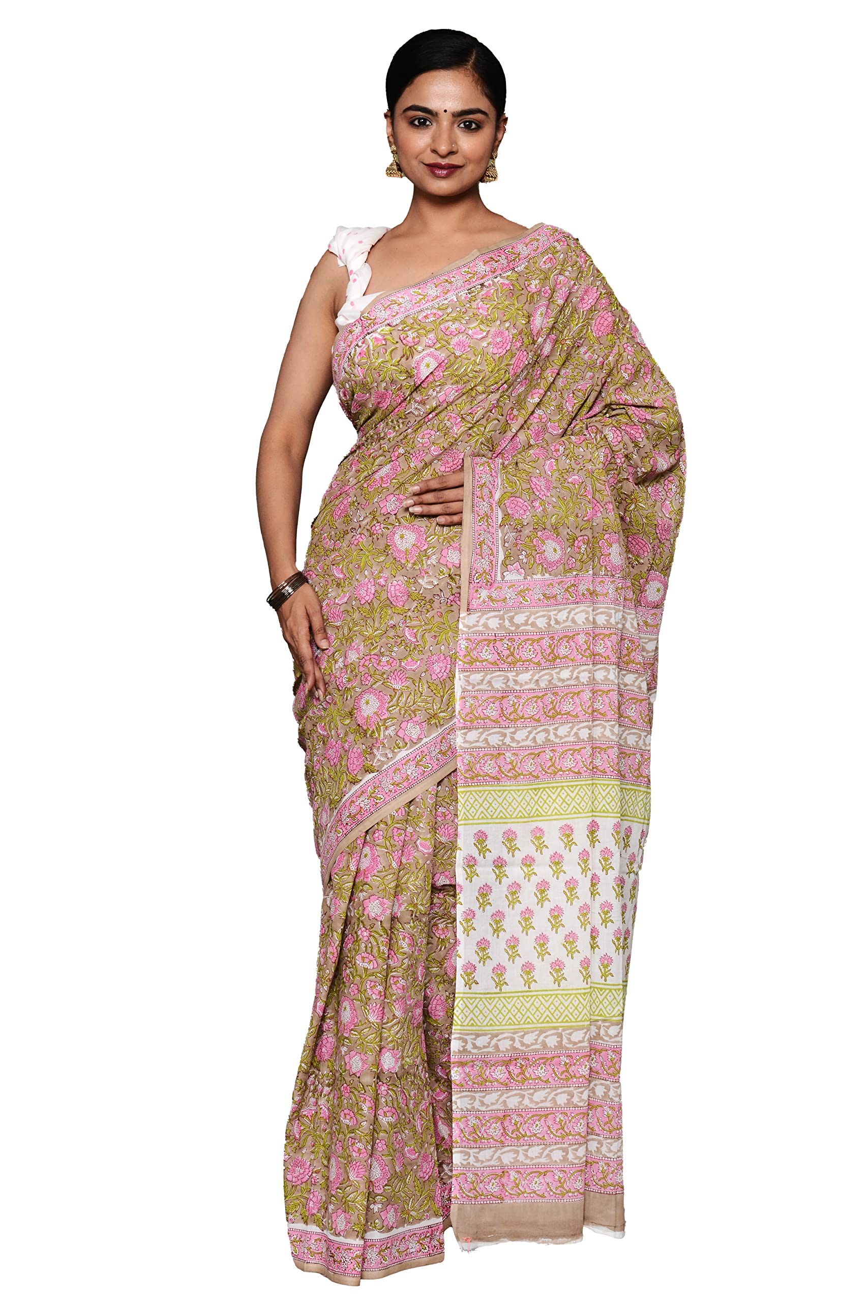 Hand Block Print Mulmul Cotton Sarees for Women | Cotton Mulmul Sarees for Women Attach Blouse Piece-image-38