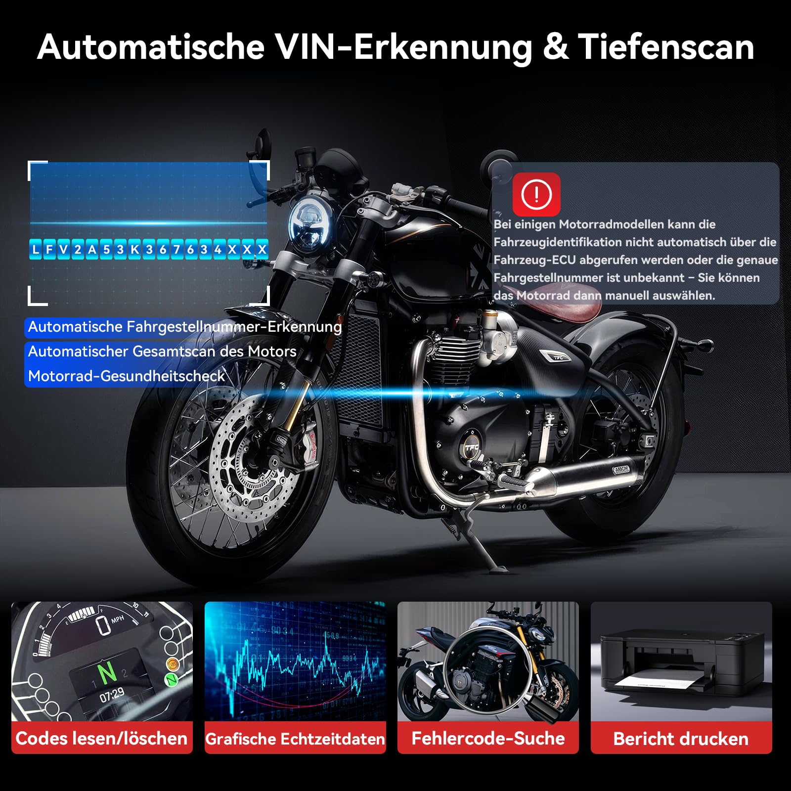 iCarsoft MT V6 Motorrad Diagnosegerät für Triumph, OBD2 Diagnosewerkzeuge für Motorräder mit Komplettsystem Auslesegerät 53 Service 55 Bidirektionaler Test AutoVIN Batterietest Lebenslange Updates