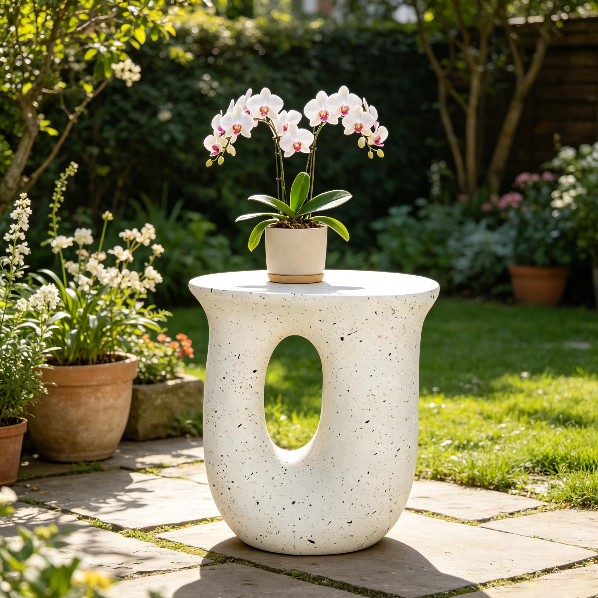 FATIVO Concrete Side Table Art Lightweight : Small End Table 42.5x33x45cm Outdoor Garden Patio Side Tables Bedside for Living Room Indoor Home Balcony