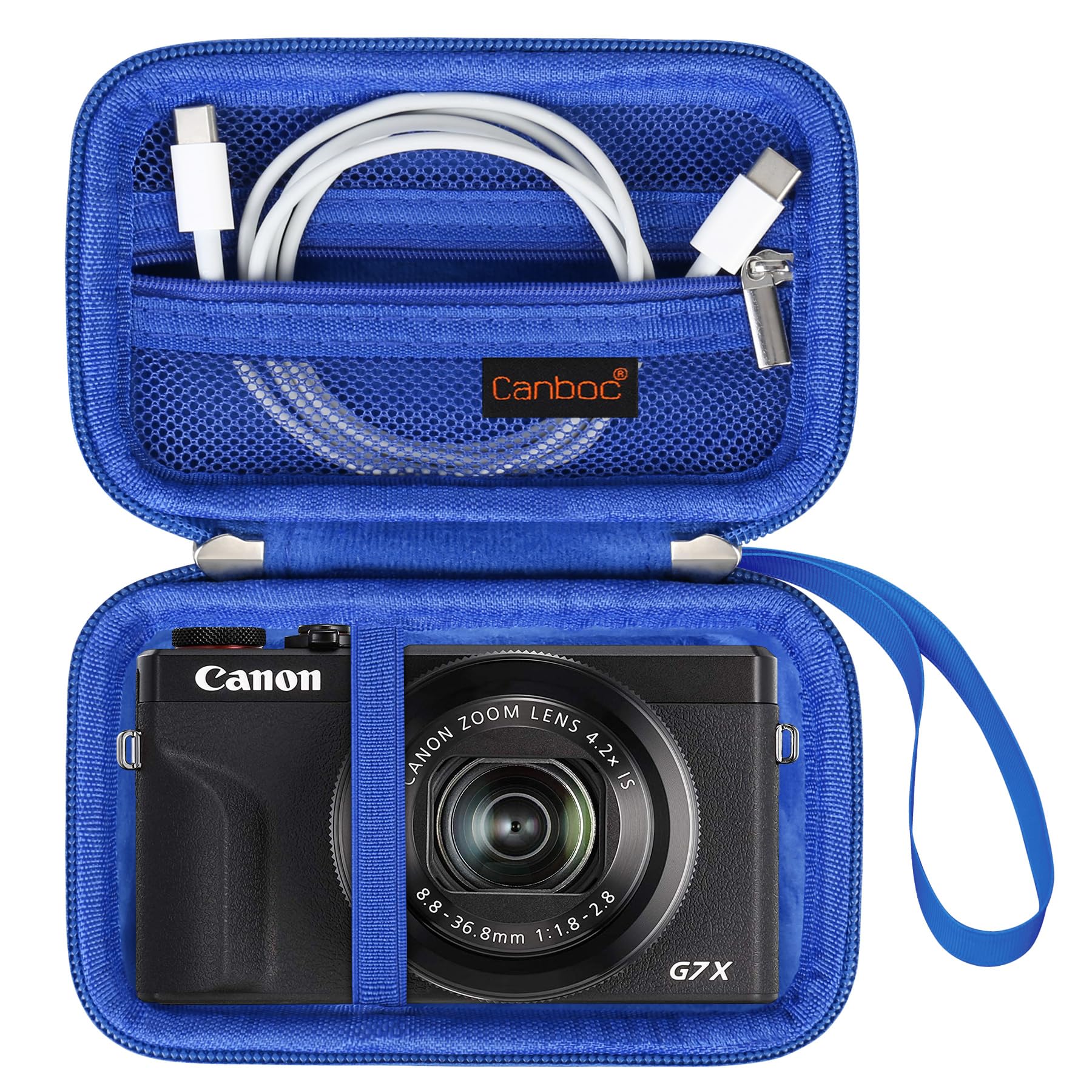 Canboc Case Compatible with Canon PowerShot G7 X Mark II/ G7X Mark III Digital 4K Vlogging Camera, Zipper Mesh Pocket for USB Cable, Batteries, Blue (Case Only)
