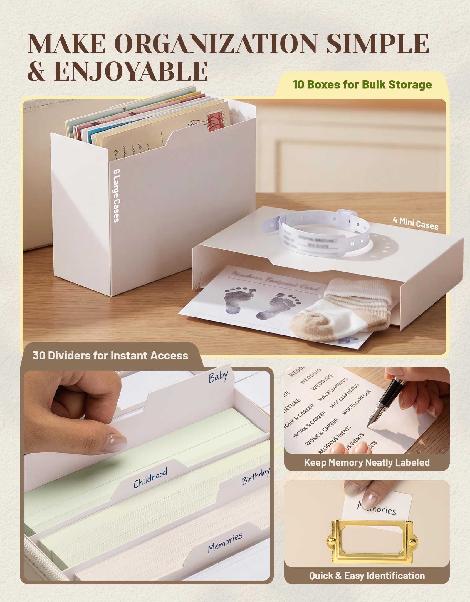 INMAKER Boîte de rangement pour photos en cuir synthétique Blanc 10 x 15 cm