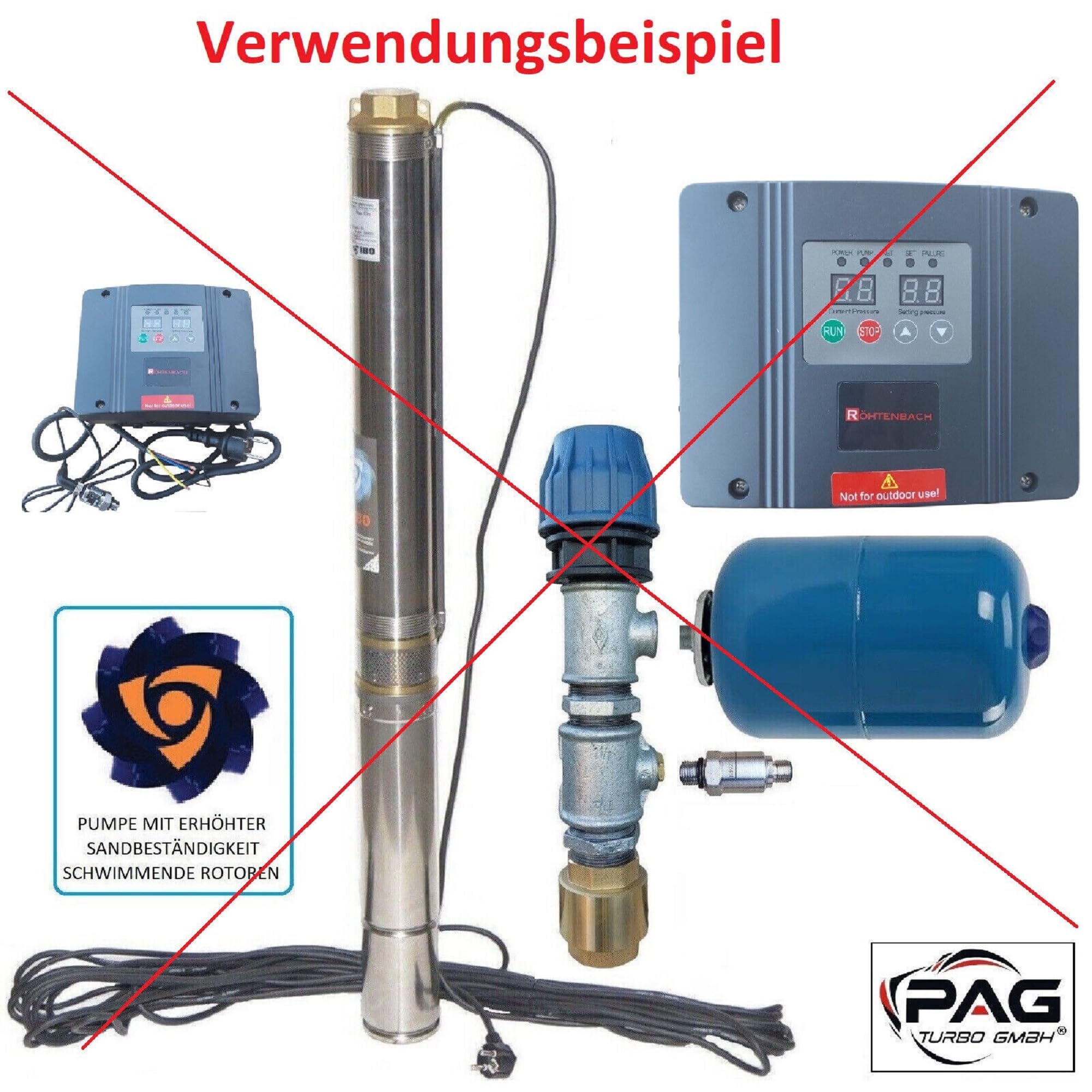 Hochwertige sandverträgliche IBO Tiefbrunnenpumpe Brunnenpumpe 3" 74 mm bis 4200l/h - 0,75kW -230V - 8 bar