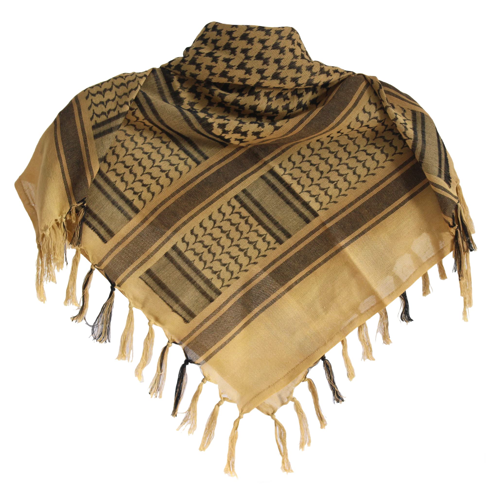 KINGREEMilitary Shemagh Tactical Desert 100% Cotton Keffiyeh Scarf Wrap, Shemagh Head Neck Scarf, Arab Scarf (Brown) by Kingree