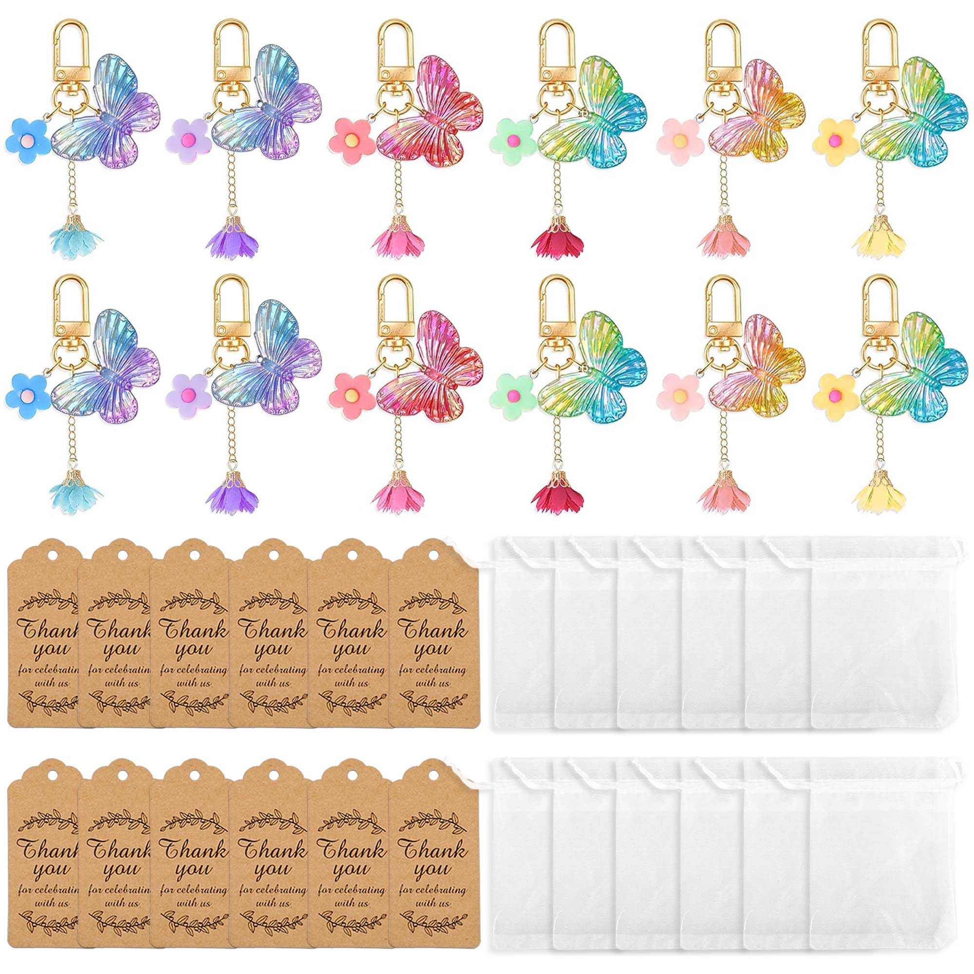 12 Sets Butterfly Party Favors Keychain with Thank You Kraft Tags for Girls Butterfly Theme Birthday Party Baby Shower Favors Goodie Bag