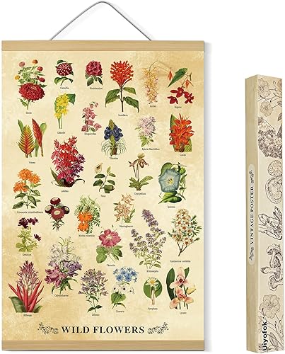 uiyofok Póster vintage de flores silvestres botánico para pared, estilo retro de flores colgantes de pared para sala de estar, dormitorio, oficina,