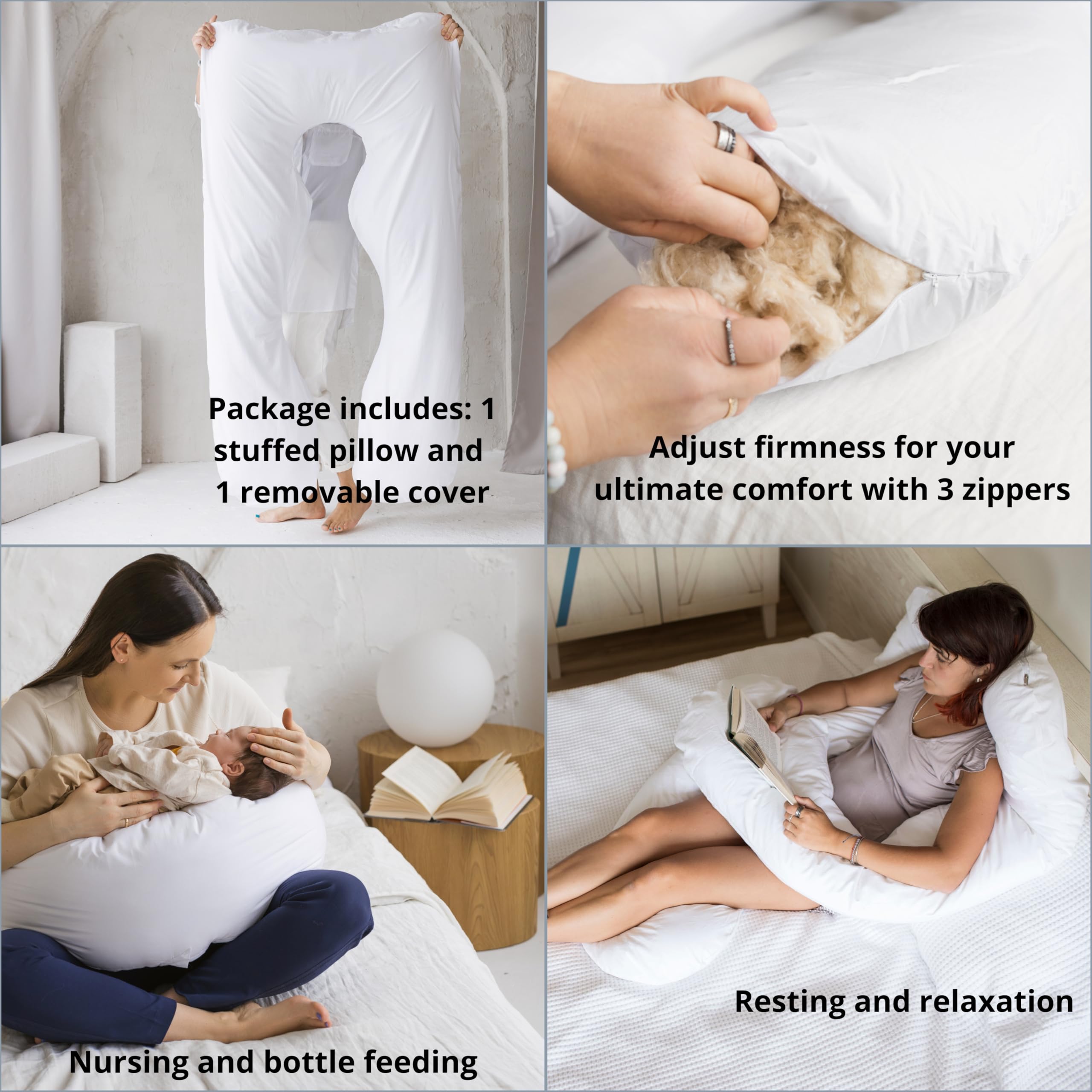 MINICAMP Schwangerschaftskissen U-Form | 50% Kapok & 50% Naturlatex | Bio-Baumwolle GOTS-Zertifiziert | Organic Pregnancy Pillow | Stillkissen Seitenschläferkissen | Abnehmbarer Bezug