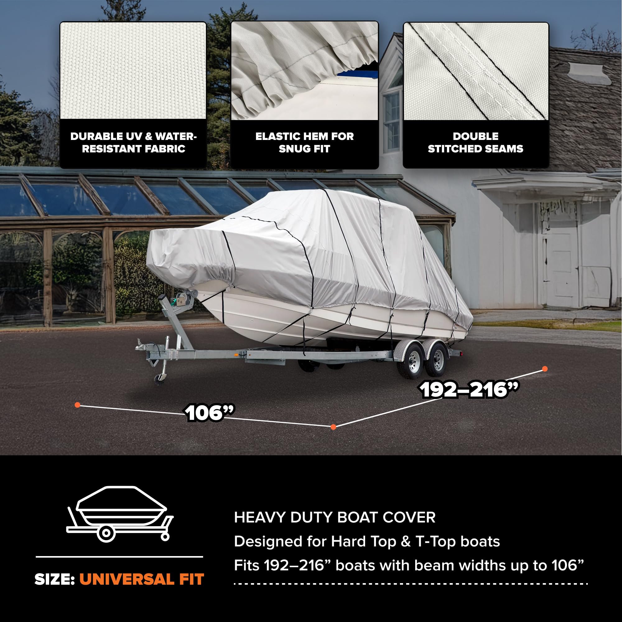 Budge Pokrowiec na łódź 600 Denier pasuje do łodzi Hard Top/T-Top B-621-X7 (długość 22 do 24 stóp, szara)