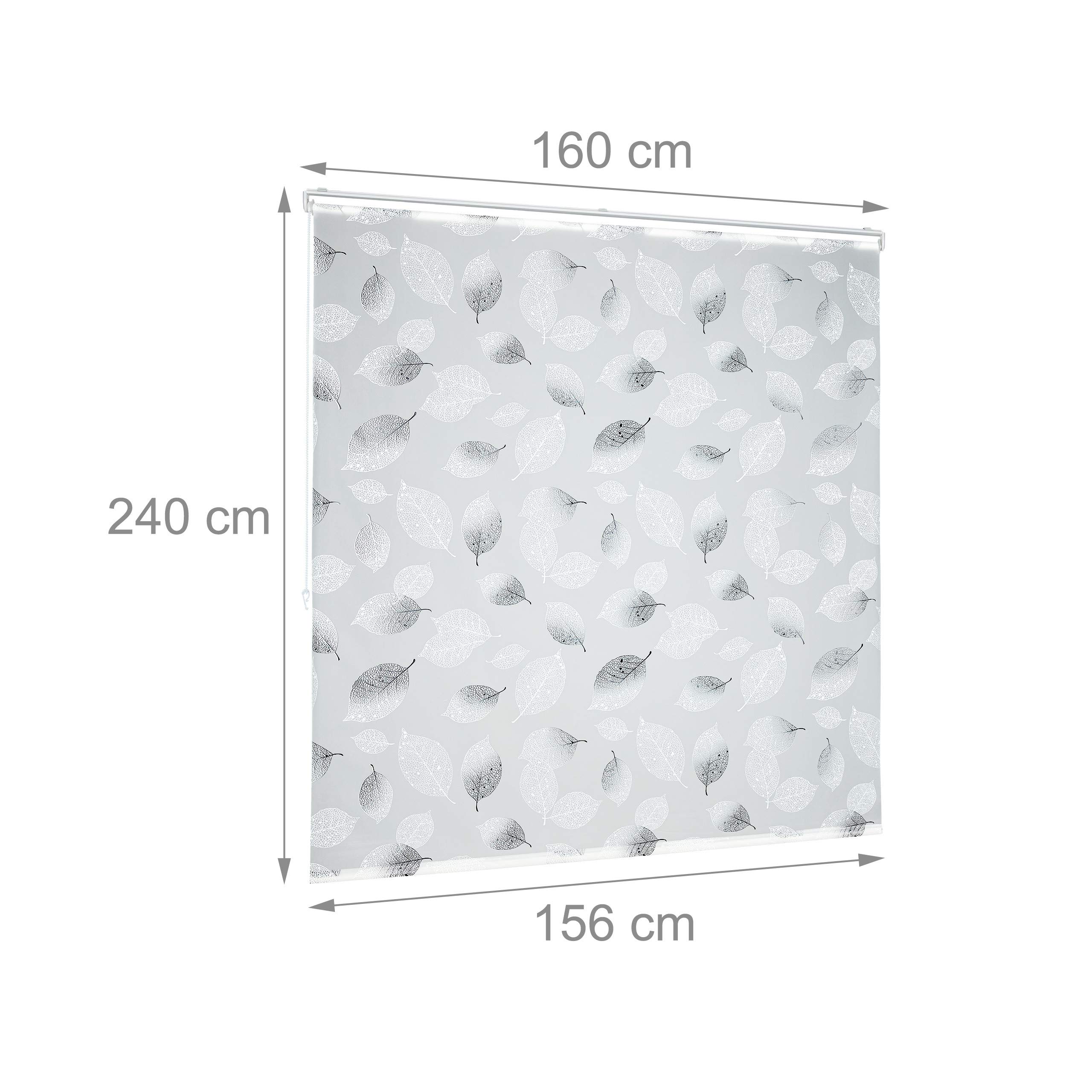 Relaxdays Cortina Enrollable Ducha Estampado de Hojas, Cortina Bañera 160x240cm, Sujeción Techo/Ventana, Blanco y Negro