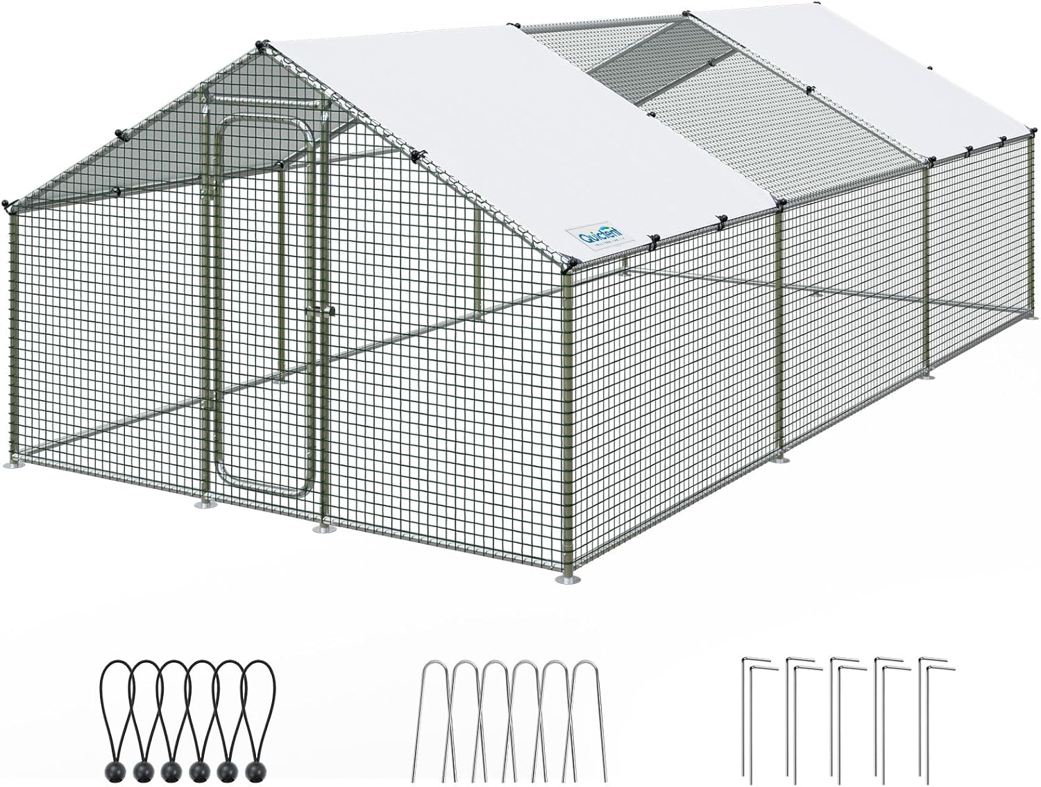 Quictent 18x9x6.6FT Large Metal Chicken Coop Run for 30+ Poultry - Predator-Proof Walk-in Hen House with Waterproof Roof