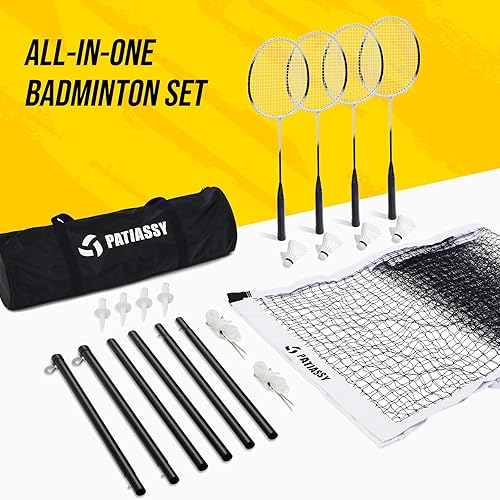 Vista 7 de Badminton Set for Backyard, Outdoor Badminton Net with Anti-Sag Design, 4 Professional Badminton Rackets, 4 Shuttlecocks and Carry Bag for Lawn or