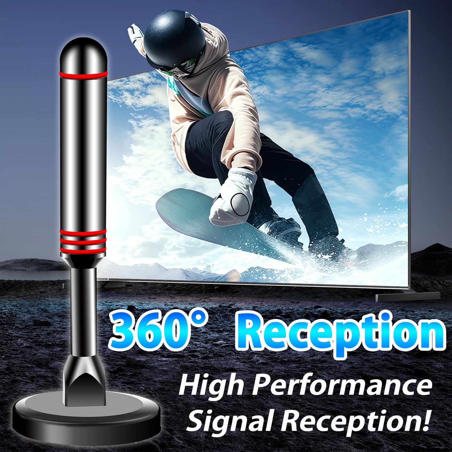 Antena de TV para Smart TV interior, antena de TV digital 2024 para interiores con base magnética fuerte 360° y recepción de largo alcance para canales locales, antena de fácil instalación para TV sin