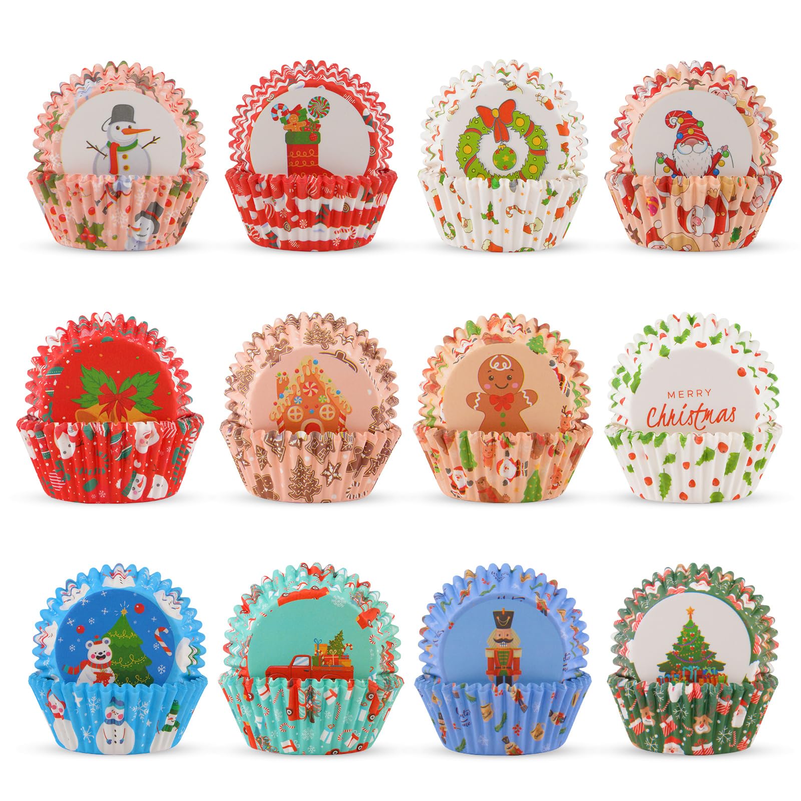 600 Pack Christmas Cupcake Liners Cupcake Wrappers Baking Cups Santa Holiday Paper Wraps Muffin Liners for Xmas Birthday Party Candy Cake Decorations Supplies(12 Styles)