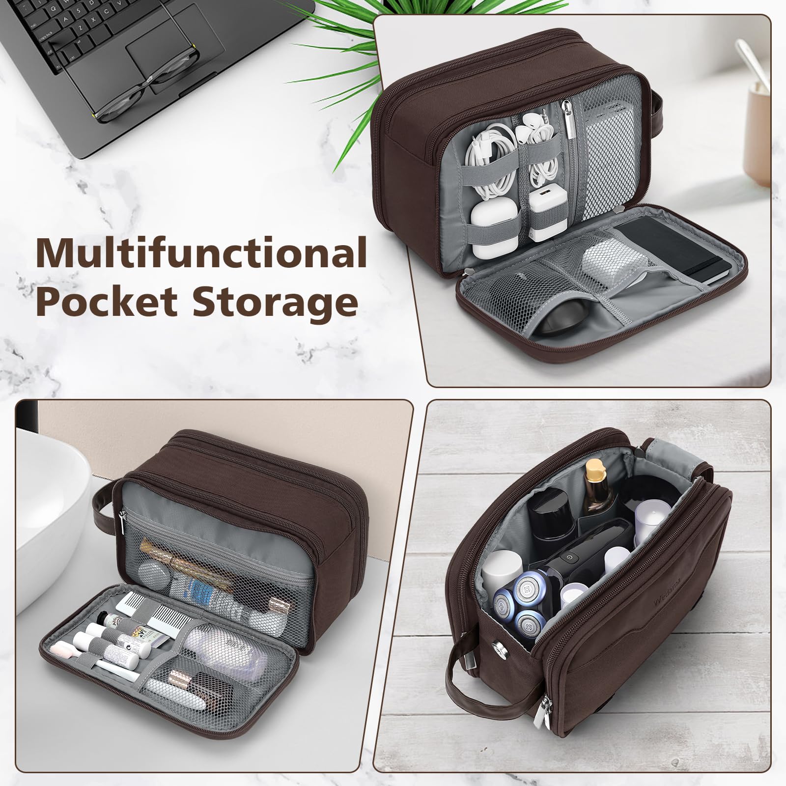 Wedama Neceser para hombre, bolsa de aseo mediana para colgar, bolsa organizadora electrónica extra, bolsa de viaje impermeable para artículos de tocador, bolsa de viaje con asa de poliuretano para