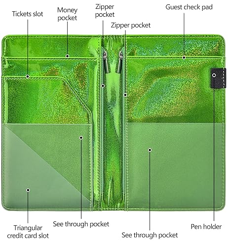 Miniatura 4 de Libreta organizadora para camarera Book&Waitstaff de piel con brillos y cartera y bolsillo con cierre lindo organizador con bolsillo para monedas