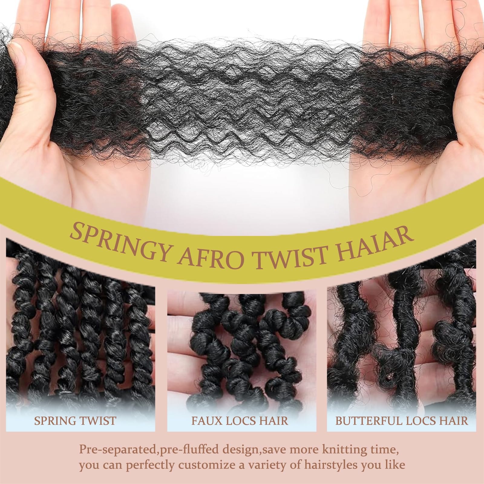 LPARMJIT Sprężyste Afro Kinky Twist Warkocze do tkania włosów Pre-Fluffed Afro Twist Przedłużenia włosów (30#, 25 cm (opakowanie 8))