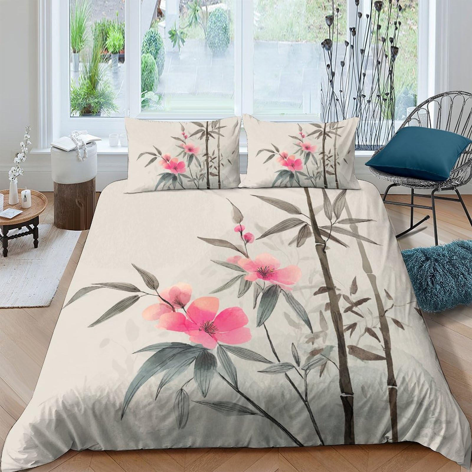 Ctjqhvkz Style-7 3D Printed Pink Blossom Bamboo Fitted Sheet Microfiber Soft Non-Slip Bed Sheet For Bedroom Dorm Decorative Mattress Cover Single（135X200cm）