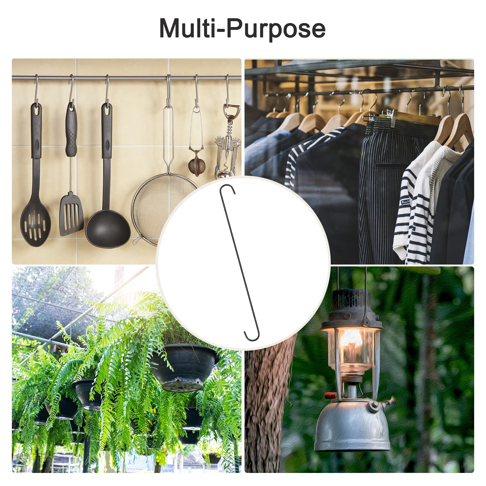 sourcing map S Hängehaken, 500 mm extra langer Stahlaufhänger, für den Innen- und Außenbereich geeignet für Garten, Bad, Schrank, Werkstatt, Küche, schwarz, 8 Stück