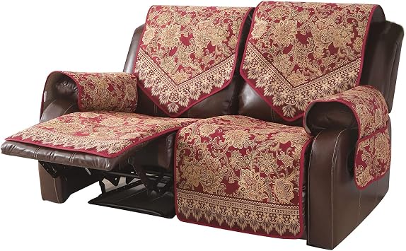 Waterproof Recliner Sofa Covers Non-Slip Recliner Couch Covers for 2 seat, Split Washable Jacquard Reclining Couch Covers Furniture Protecto RED, 2 Seater