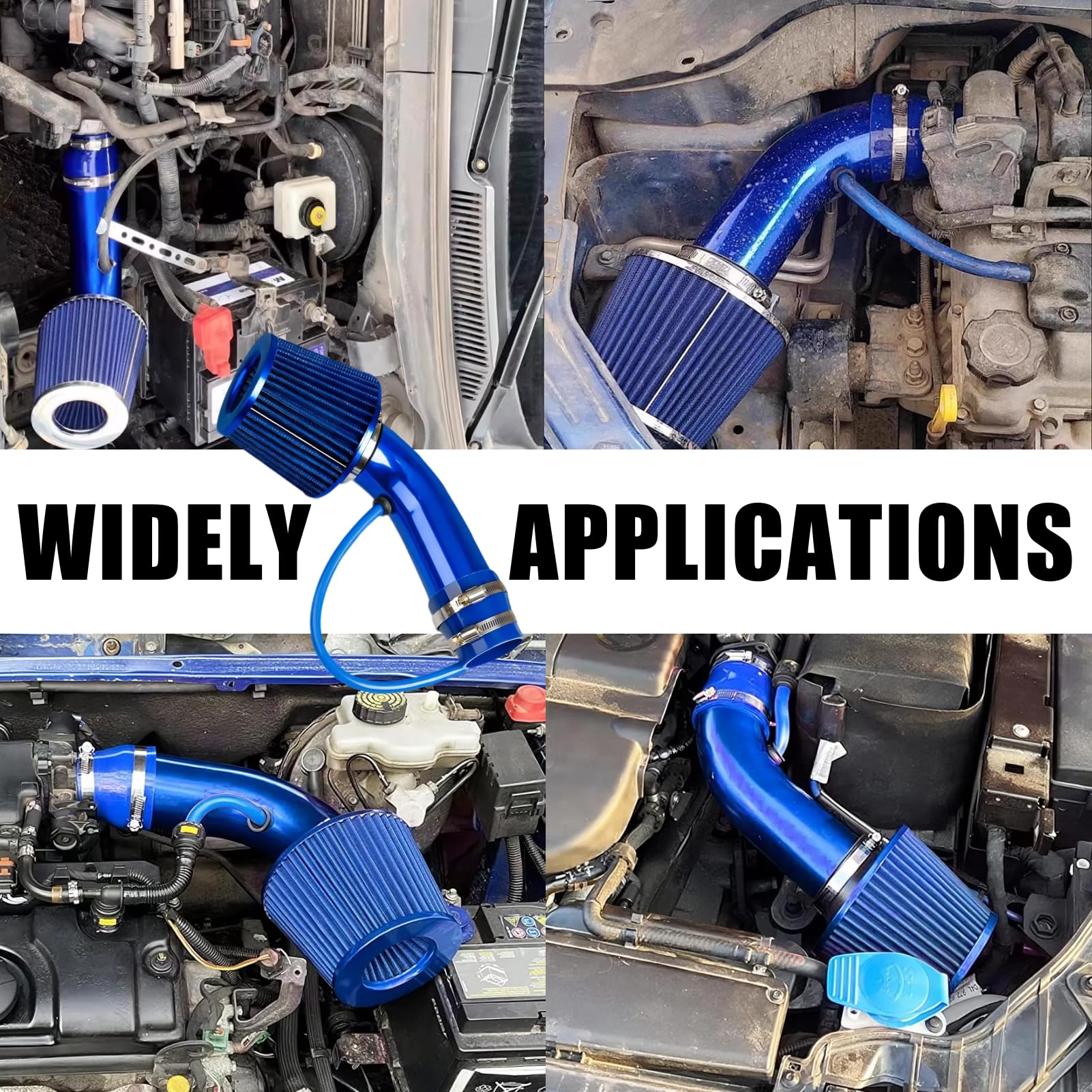Kaltluftfilter（Blau），Direktfilter-Kit，Luftschlauch Durchmesser 76mm Luftansaugungssystem aus Kohlefaser mit Schlauch