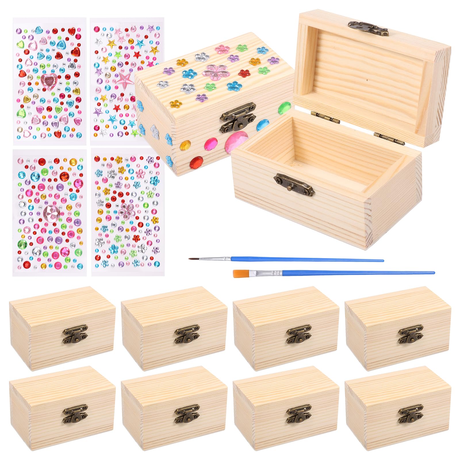 Anihet Style 1 10 Pcs Small Wooden Treasure Chest Unfinished Wooden Treasure Boxes With Lid Locking Clasp Small Blank Craft Box For Diy Craftwork Jewelry Storage And Party Favor (9×5.5×5Cm) (Style 1)