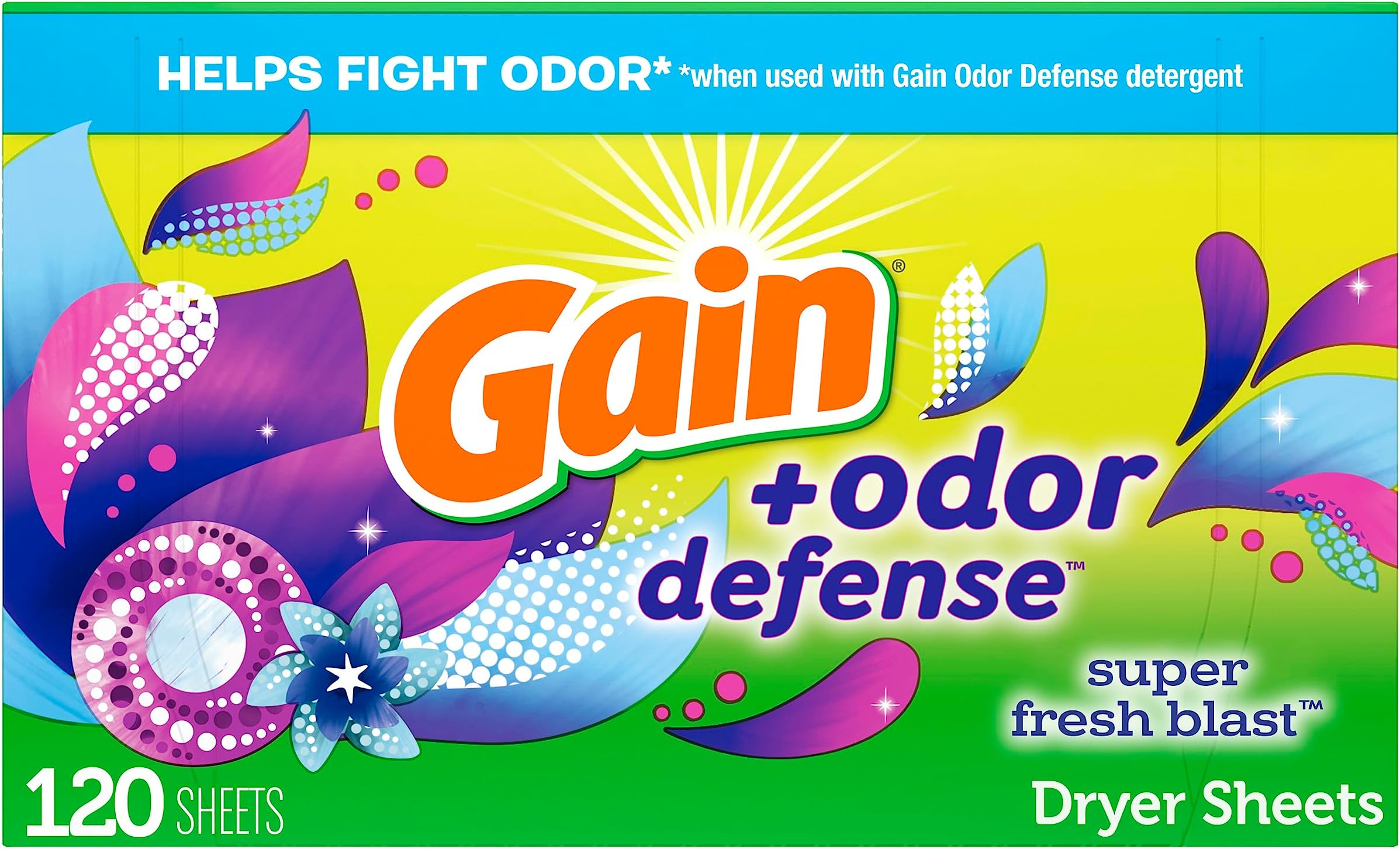Odor Defense Dryer Sheets, Super Fresh Blast Scent Fabric Softener Sheets, 120 ct