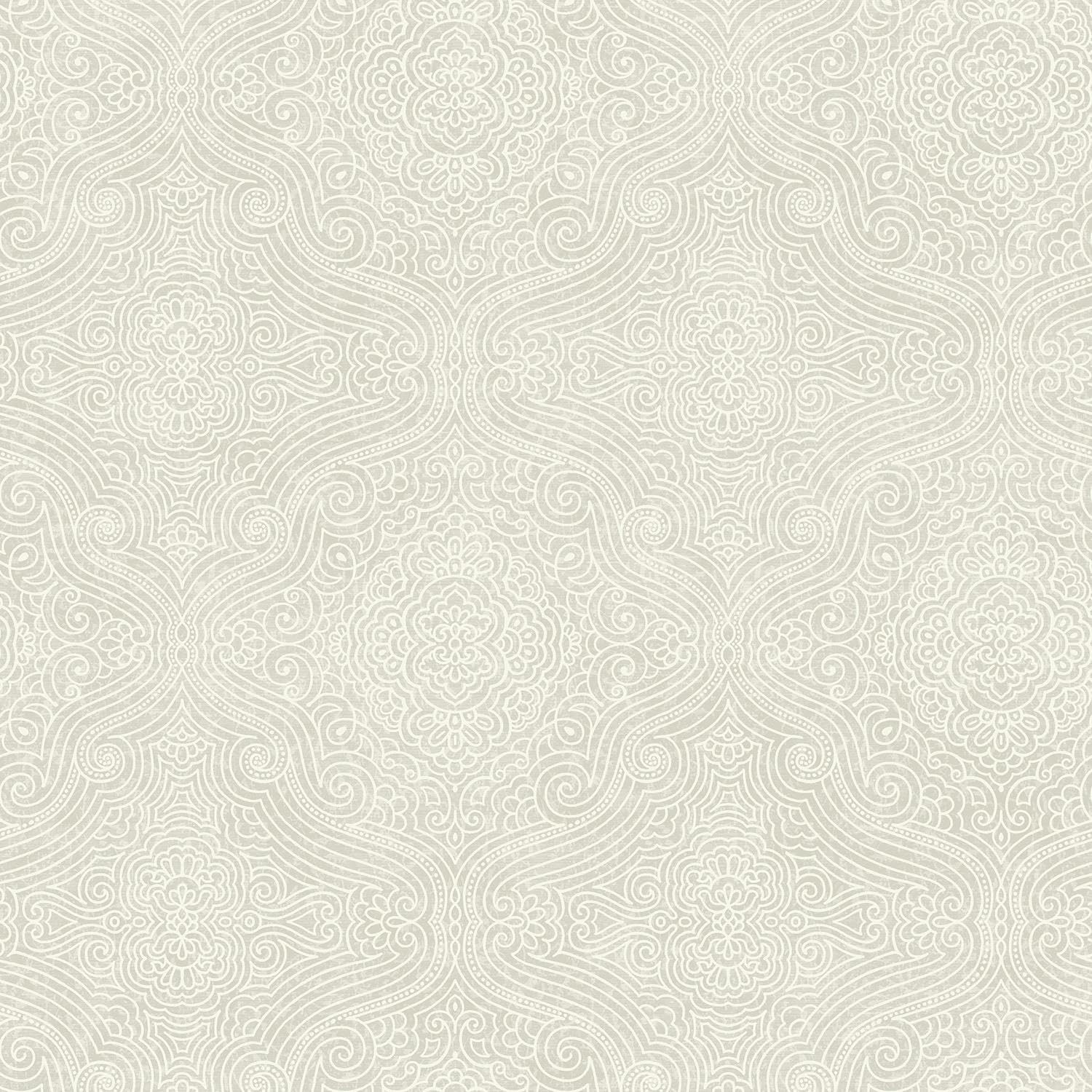Yöl Light Grey Modern Damask Wallpaper - Floral Swirls Design Trendy Stylish - Acrylic Coated Feature Wall